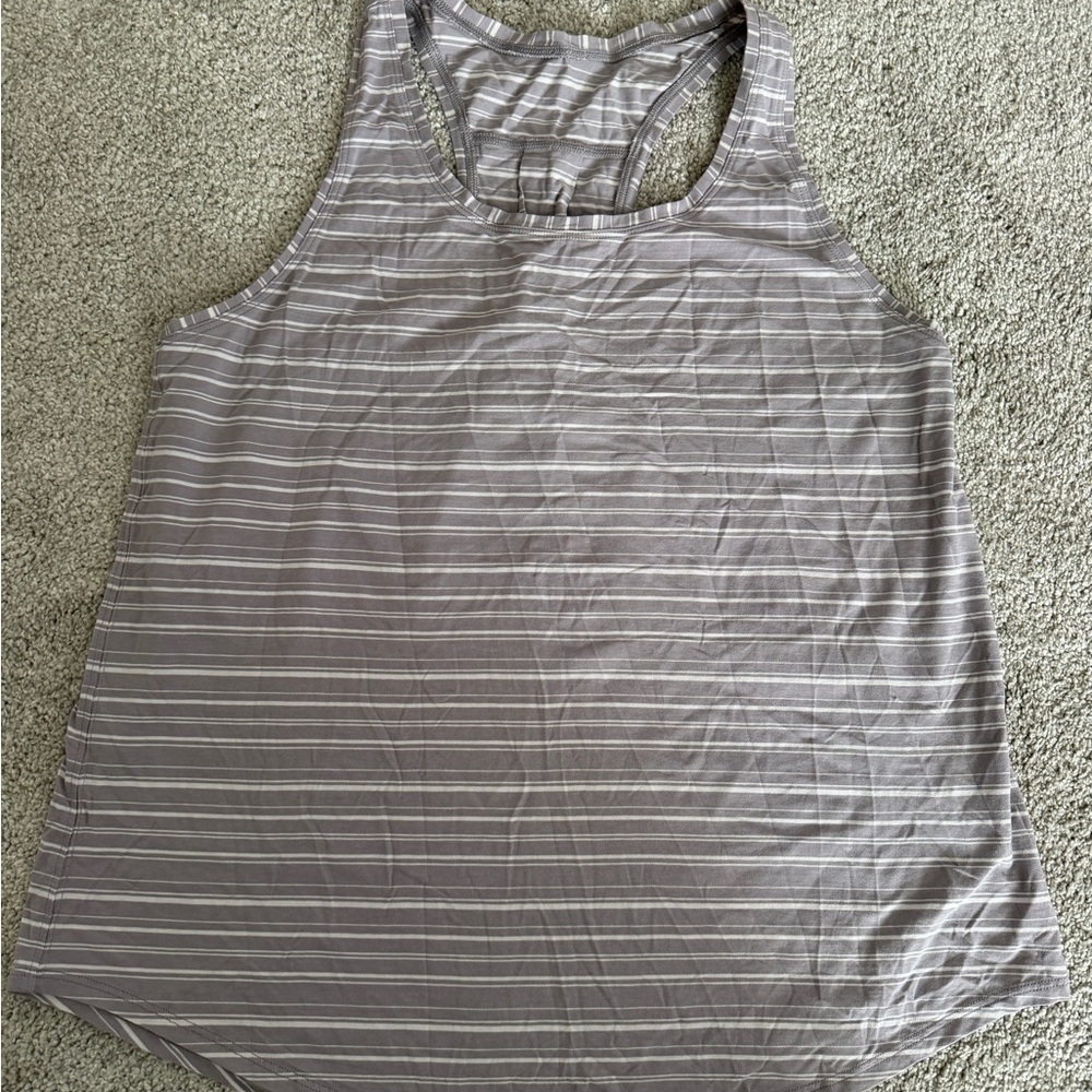 Lululemon Athletica Gray & White Striped Tank Top